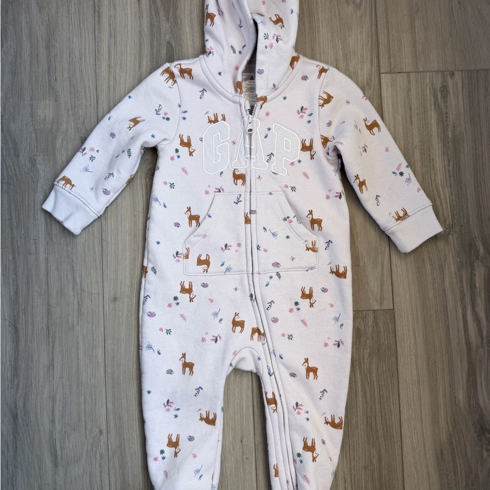 GAP Pink Hooded Deer-Print One-Piece Footie